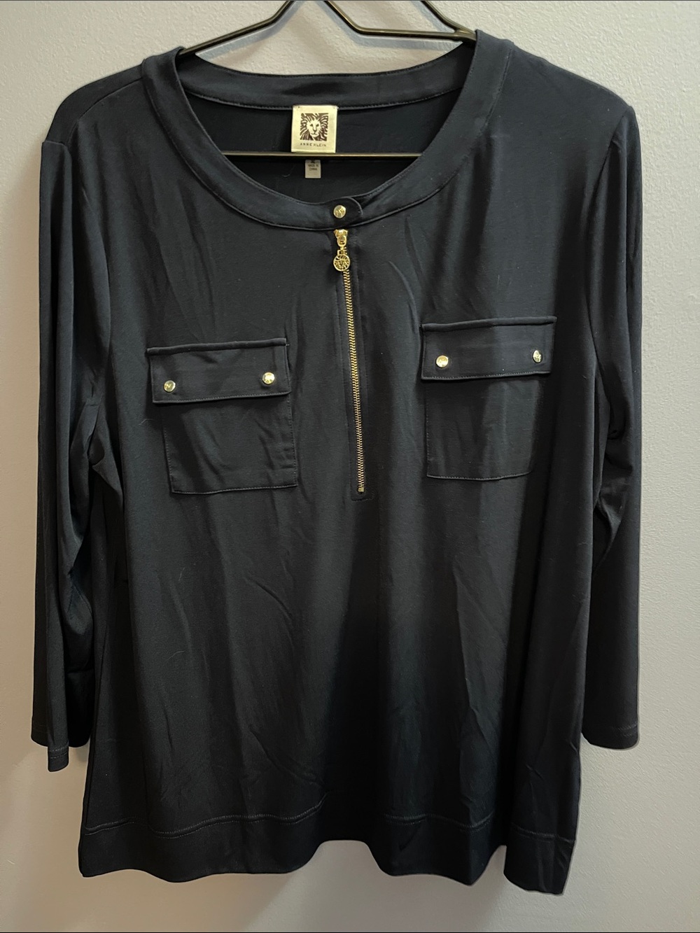 Navy Blue Zip Pocket Long Sleeve Top